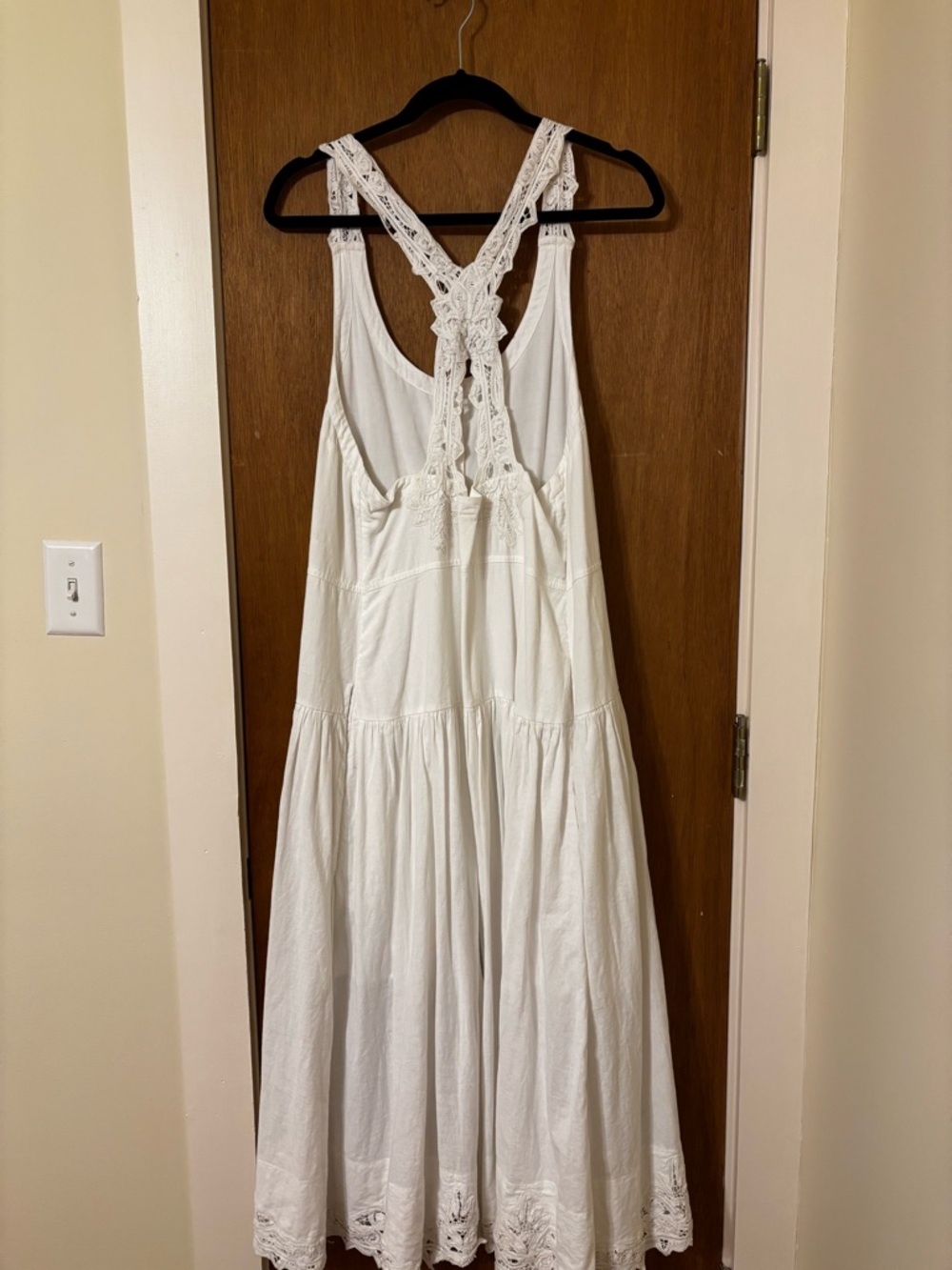 Free People Mayner Linen Cotton Battenburg Lace Trims Midi Dress - Picture 11 of 12